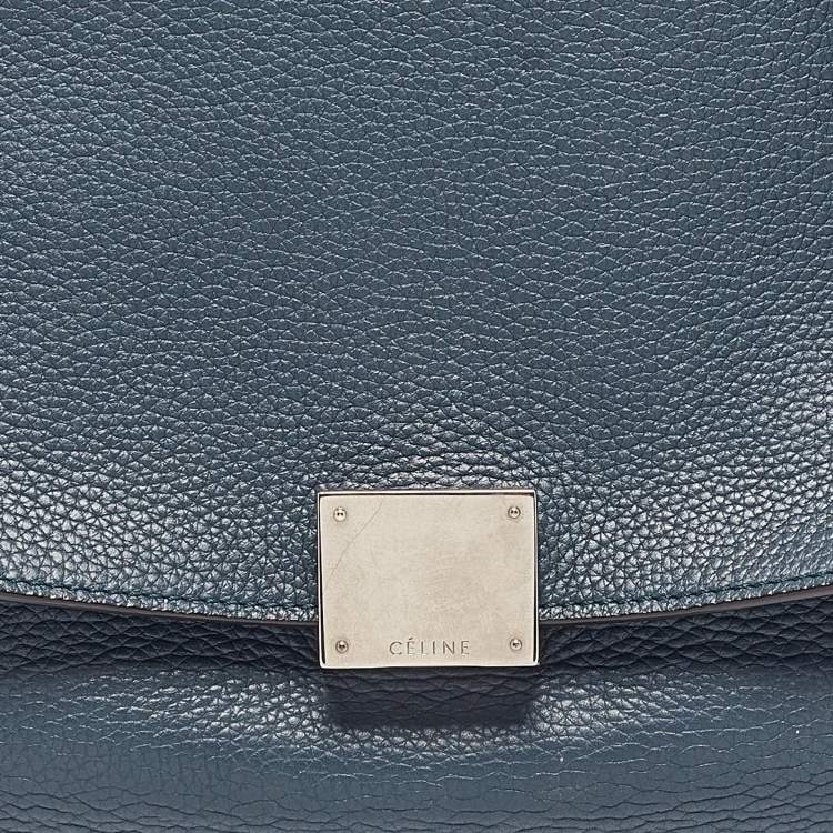 Pre Owned Celine Two Tone Blue Leather and Suede Medium Trapeze Bag