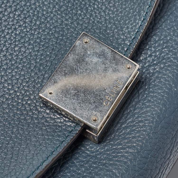 Pre Owned Celine Two Tone Blue Leather and Suede Medium Trapeze Bag