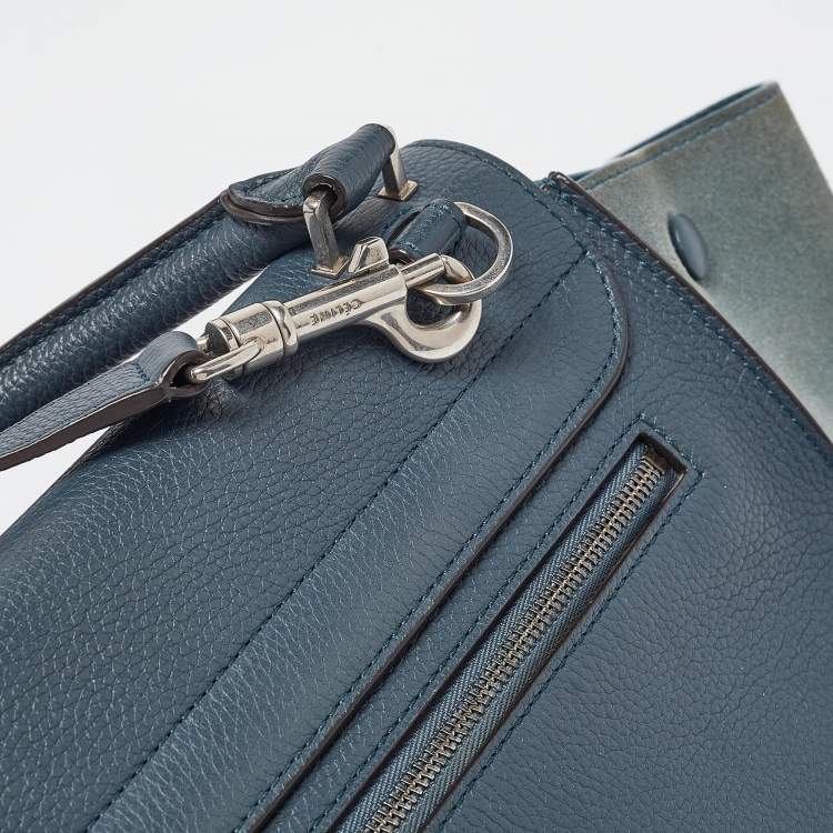 Pre Owned Celine Two Tone Blue Leather and Suede Medium Trapeze Bag