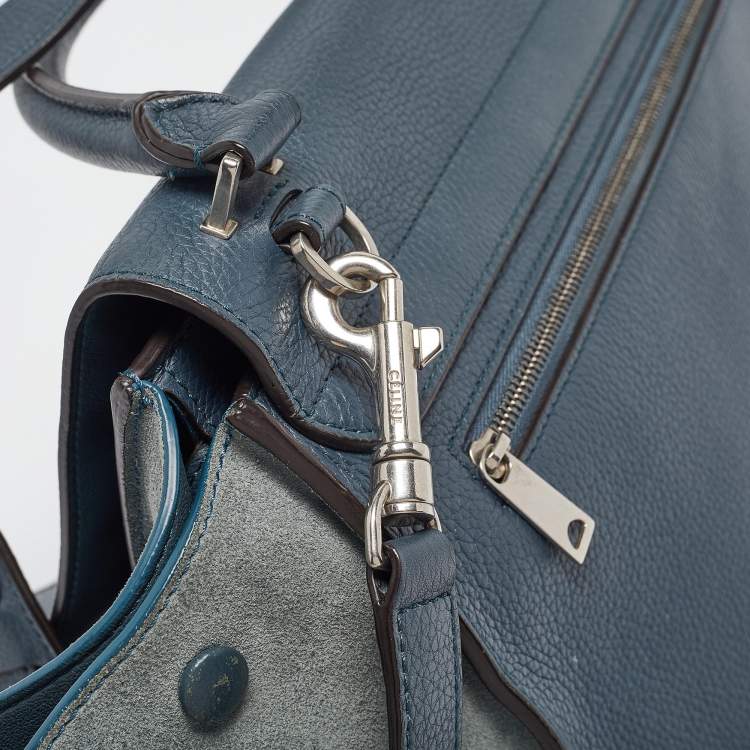 Pre Owned Celine Two Tone Blue Leather and Suede Medium Trapeze Bag