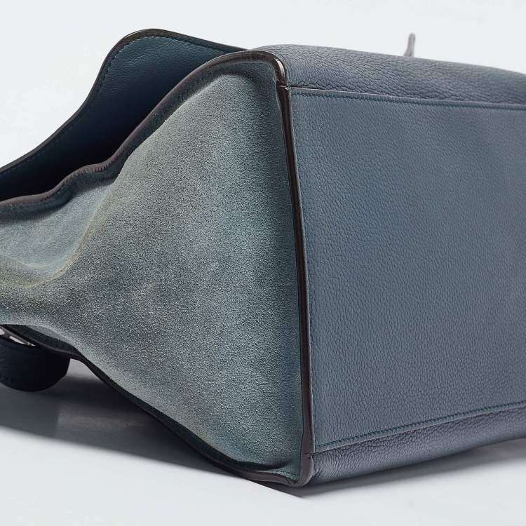 Pre Owned Celine Two Tone Blue Leather and Suede Medium Trapeze Bag