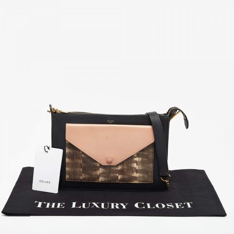 Pre Owned Celine Multicolor Leather and Watersnake Pocket Envelope Shoulder Bag