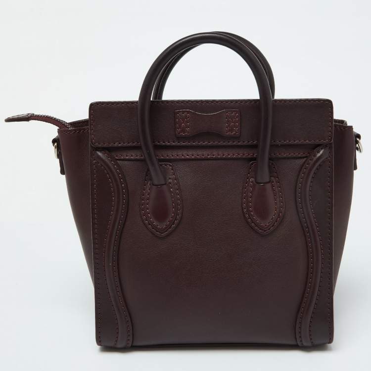 Pre Owned Celine Burgundy Leather Nano Luggage Tote