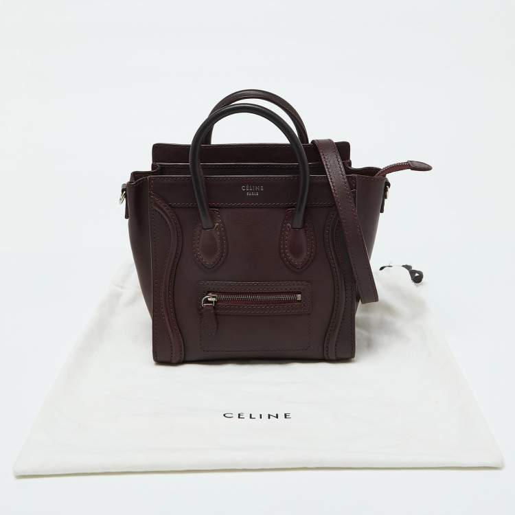 Pre Owned Celine Burgundy Leather Nano Luggage Tote