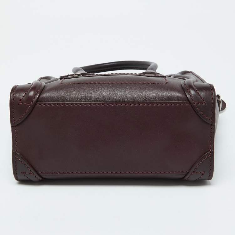 Pre Owned Celine Burgundy Leather Nano Luggage Tote