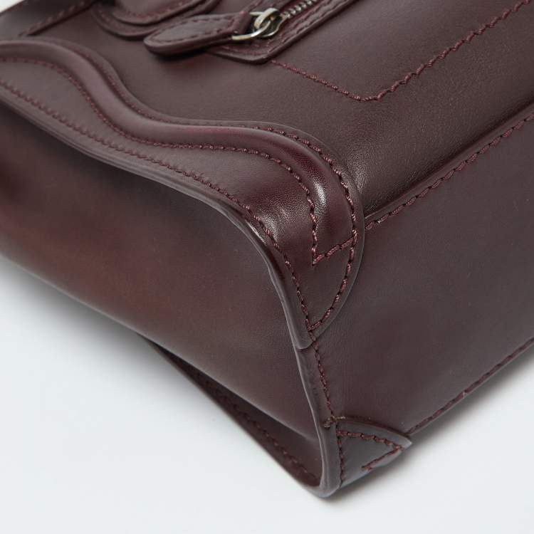 Pre Owned Celine Burgundy Leather Nano Luggage Tote