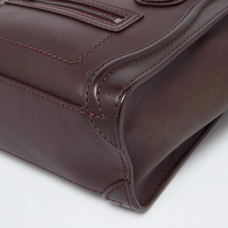 Pre Owned Celine Burgundy Leather Nano Luggage Tote