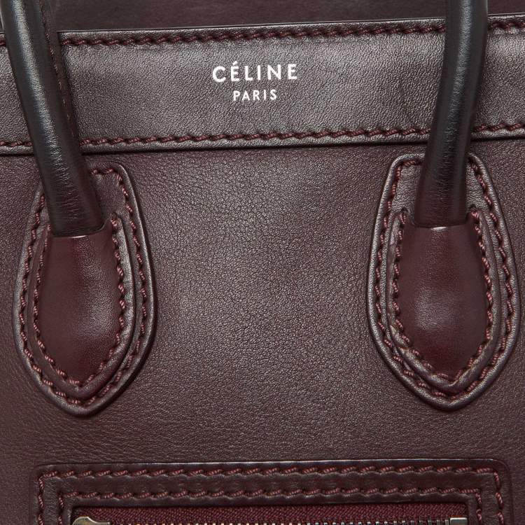 Pre Owned Celine Burgundy Leather Nano Luggage Tote