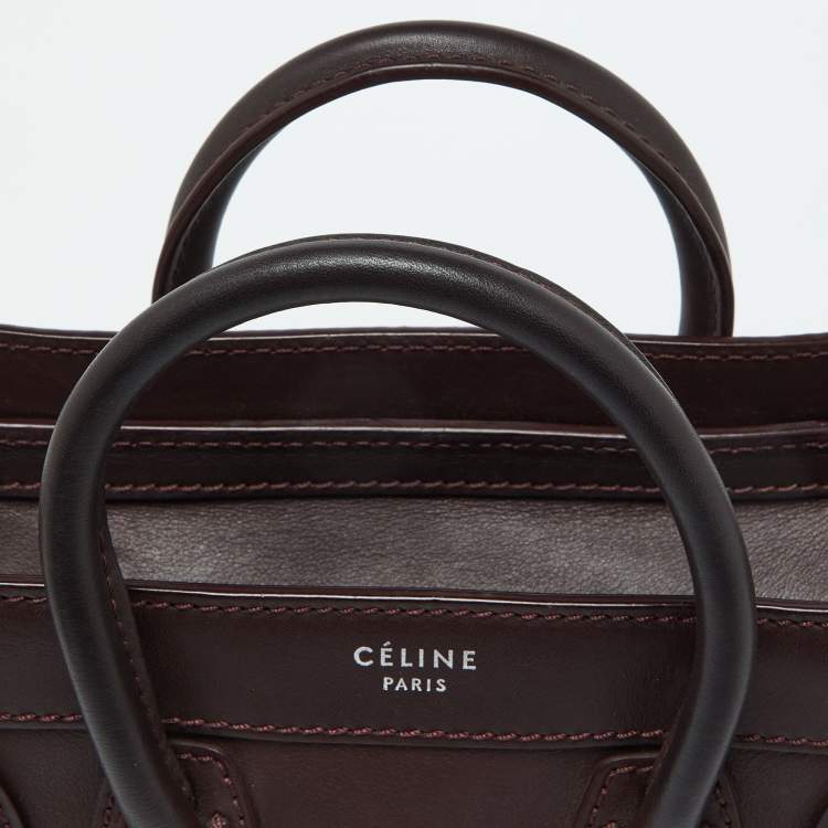 Pre Owned Celine Burgundy Leather Nano Luggage Tote