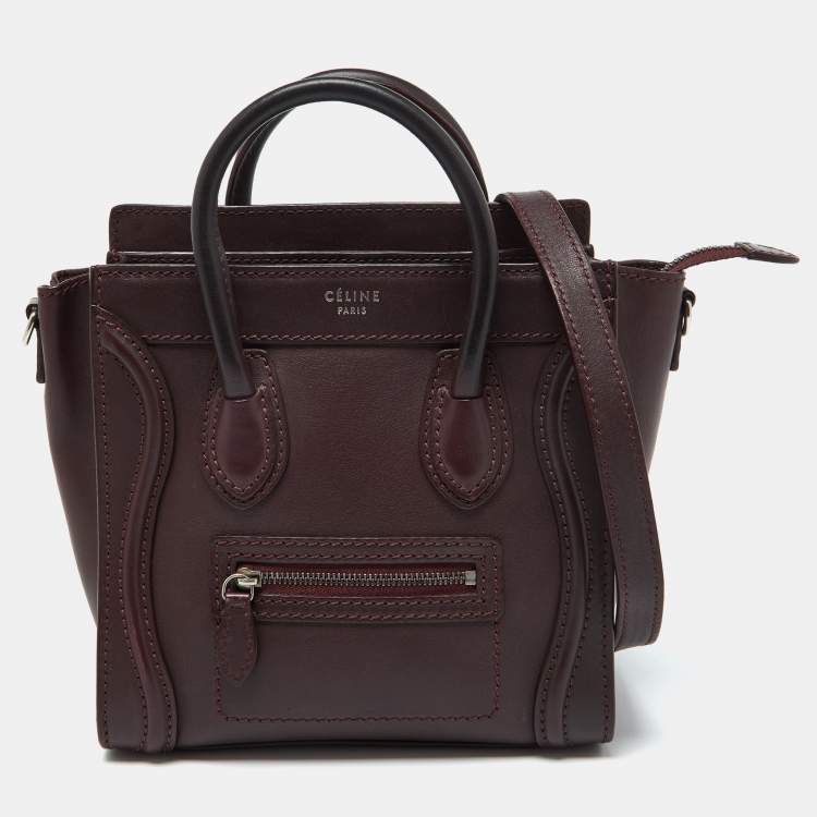 Pre Owned Celine Burgundy Leather Nano Luggage Tote