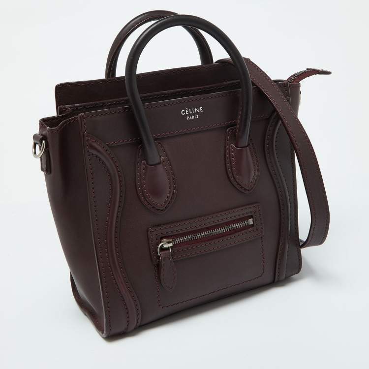 Pre Owned Celine Burgundy Leather Nano Luggage Tote