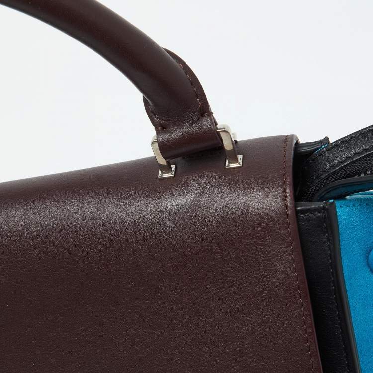Pre Owned Celine Tricolor Leather and Suede Small Trapeze Top Handle Bag