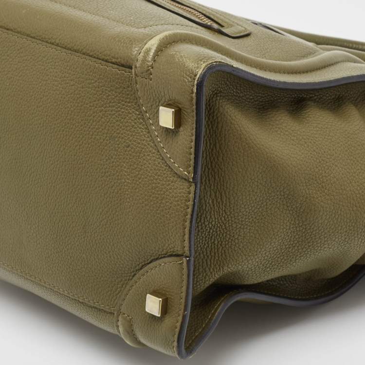 Pre Owned Celine Olive Green Leather Mini Luggage Tote