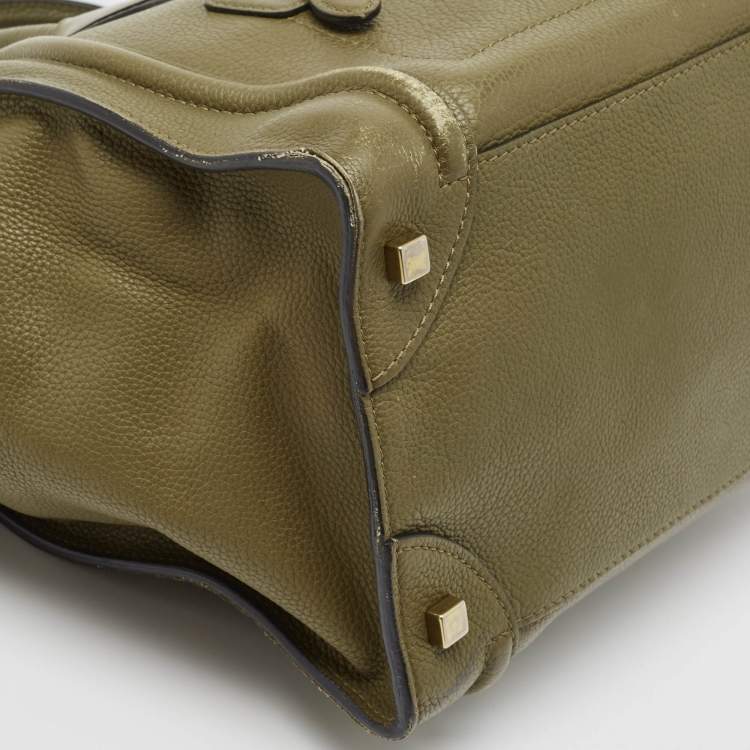Pre Owned Celine Olive Green Leather Mini Luggage Tote