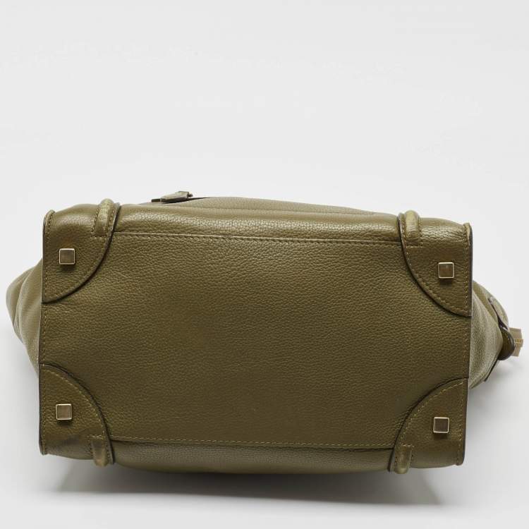 Pre Owned Celine Olive Green Leather Mini Luggage Tote