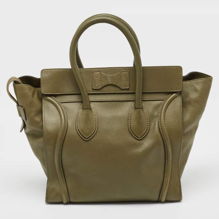 Pre Owned Celine Olive Green Leather Mini Luggage Tote