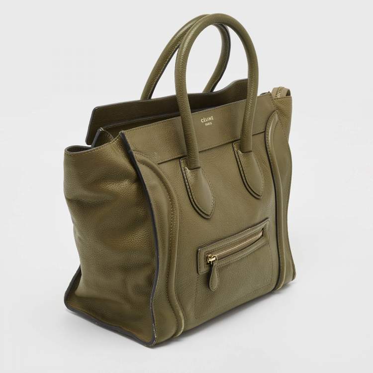 Pre Owned Celine Olive Green Leather Mini Luggage Tote
