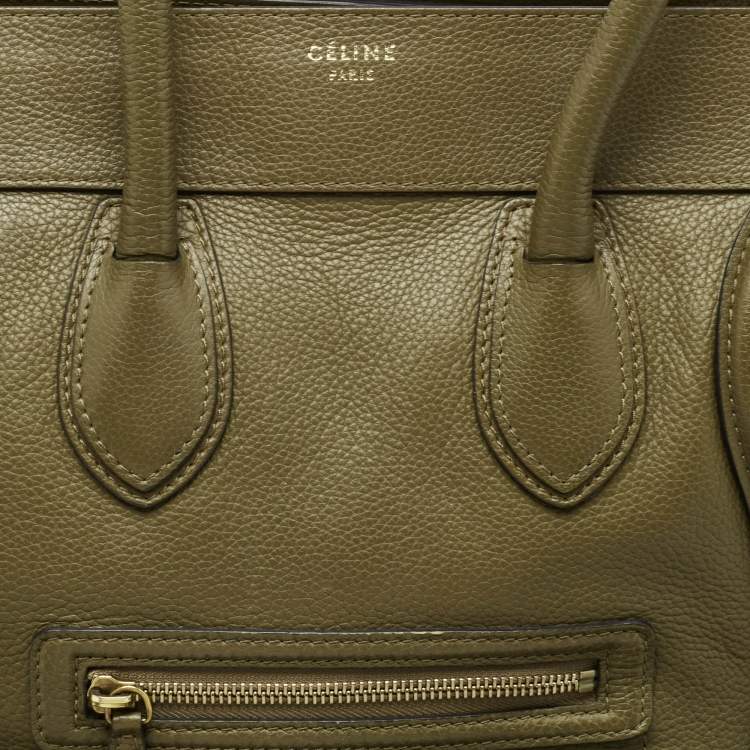 Pre Owned Celine Olive Green Leather Mini Luggage Tote
