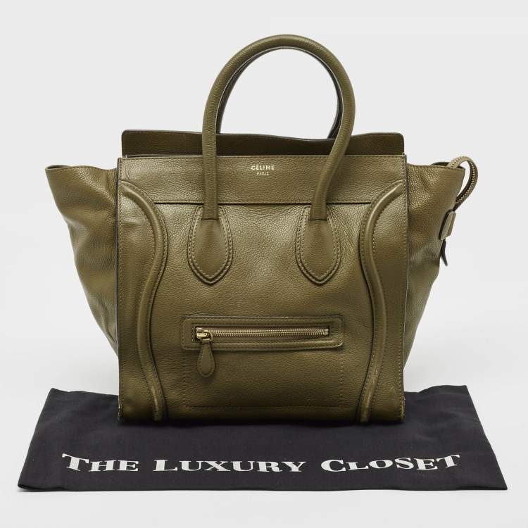 Pre Owned Celine Olive Green Leather Mini Luggage Tote