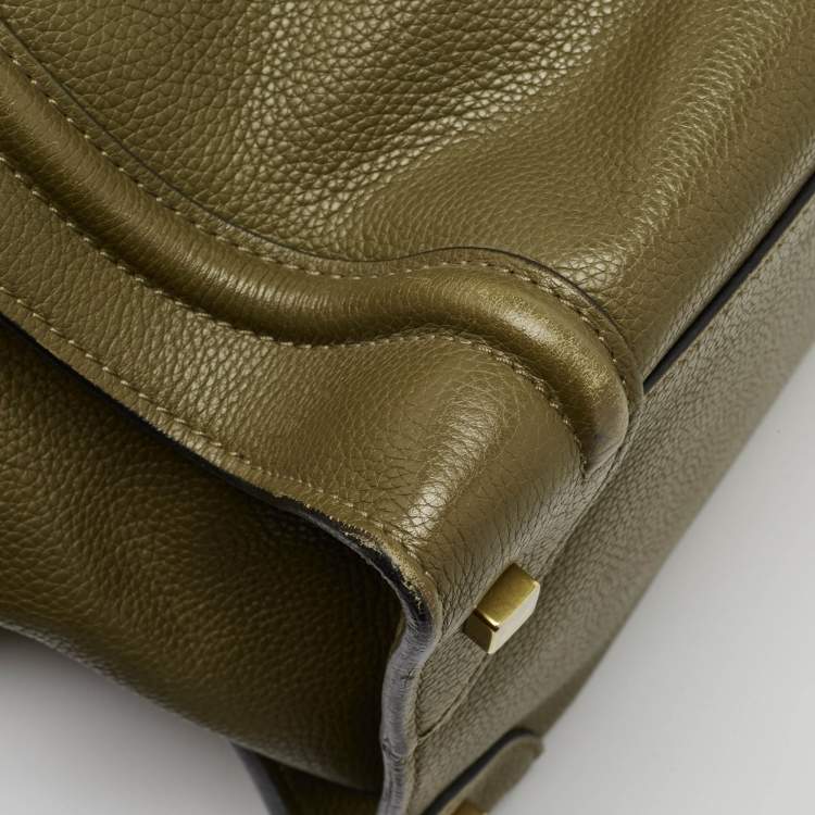 Pre Owned Celine Olive Green Leather Mini Luggage Tote