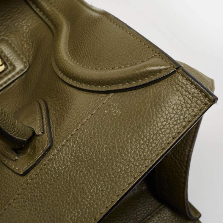 Pre Owned Celine Olive Green Leather Mini Luggage Tote