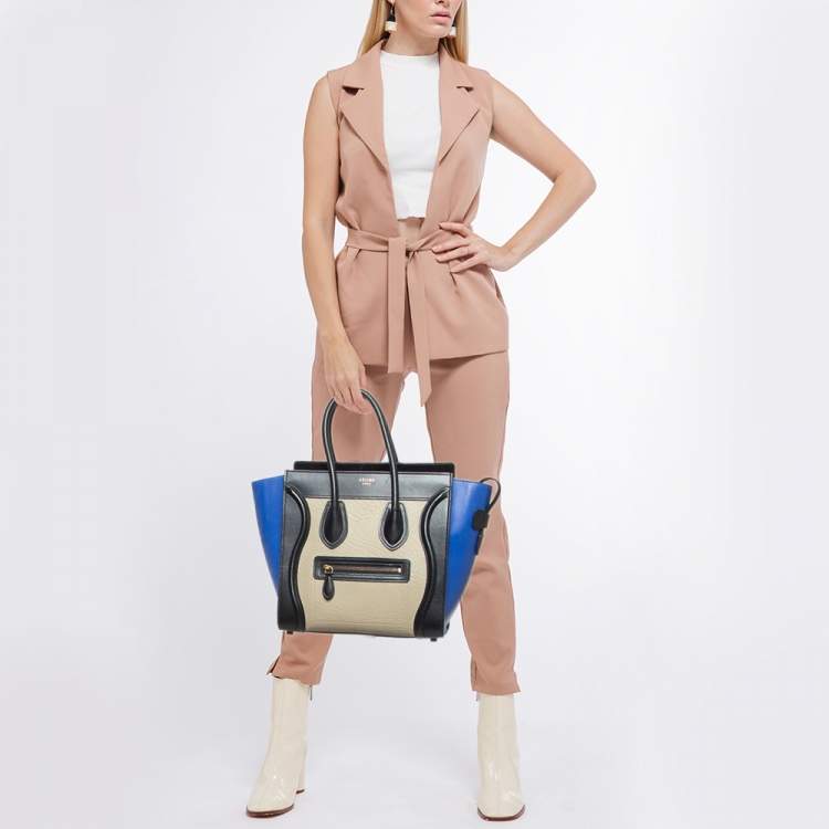 Pre Owned Celine Tricolor Leather Micro Luggage Tote