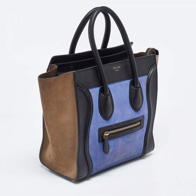 Pre Owned Celine Tricolor Nubuck and Leather Mirco Luggage Tote