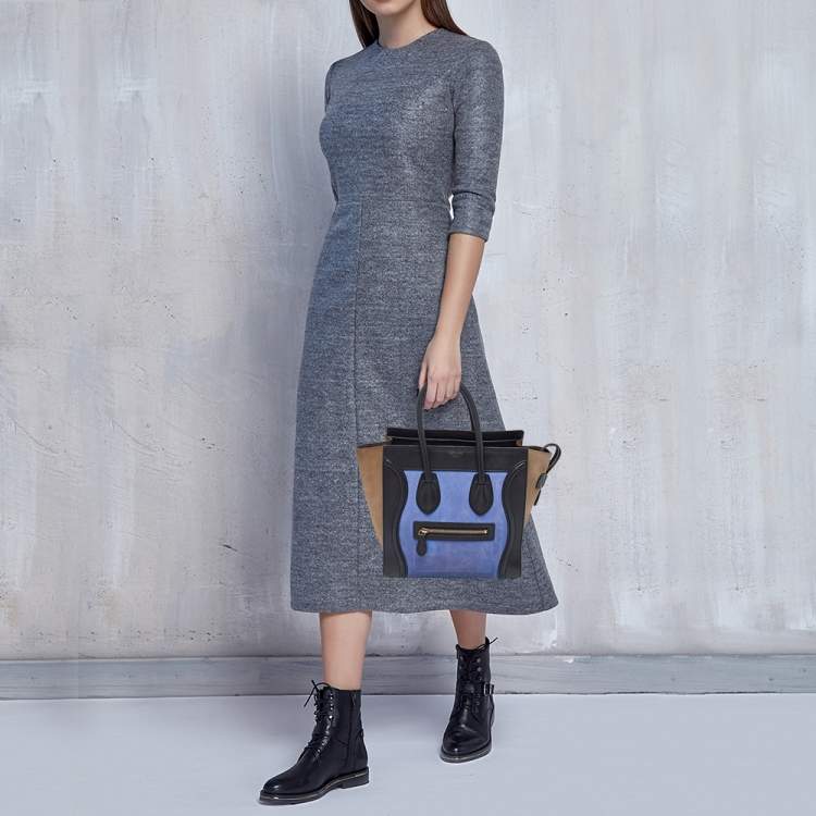 Pre Owned Celine Tricolor Nubuck and Leather Mirco Luggage Tote
