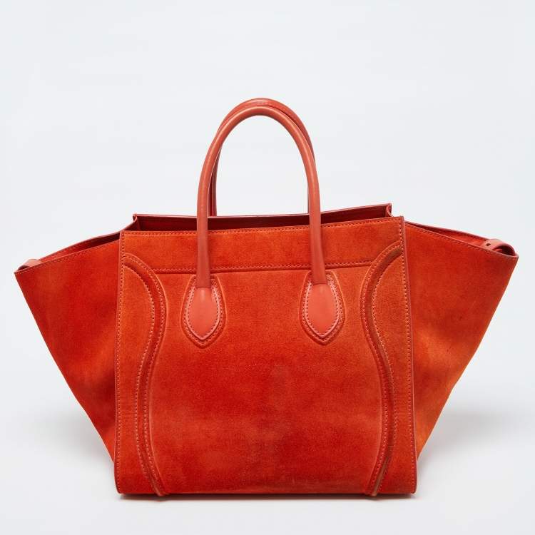 Pre Owned Celine Orange Nubuck and Leather Mini Luggage Tote
