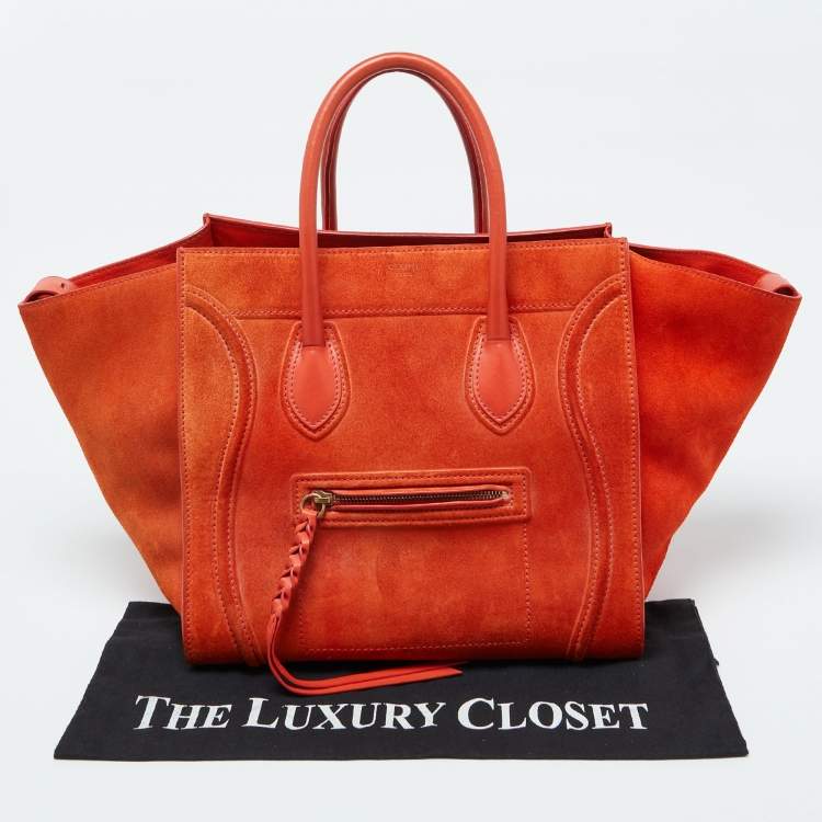 Pre Owned Celine Orange Nubuck and Leather Mini Luggage Tote
