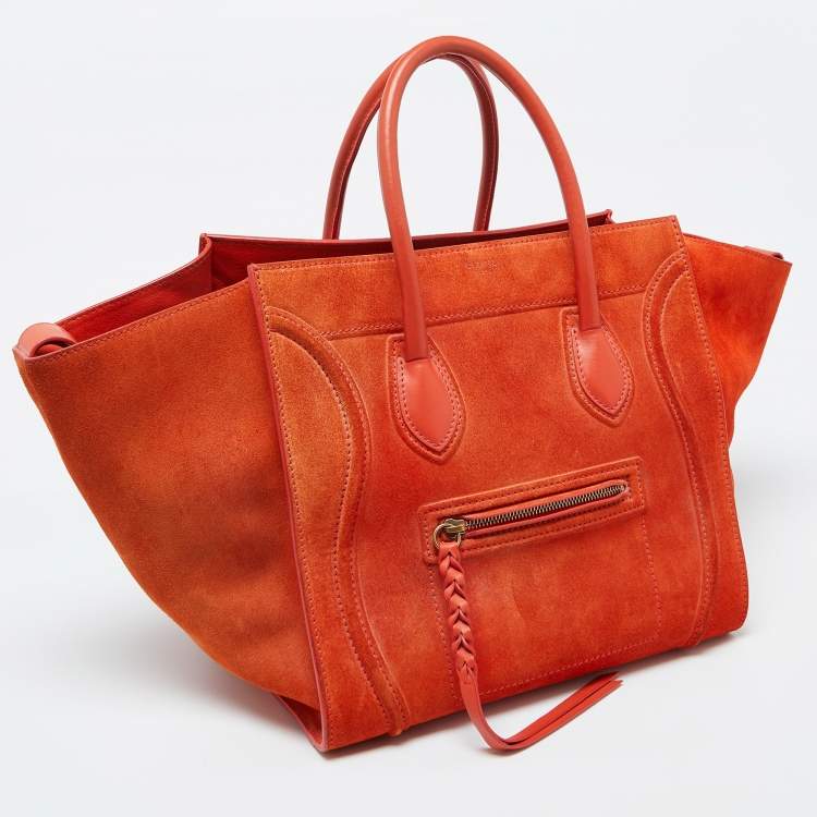 Pre Owned Celine Orange Nubuck and Leather Mini Luggage Tote