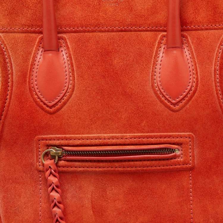 Pre Owned Celine Orange Nubuck and Leather Mini Luggage Tote