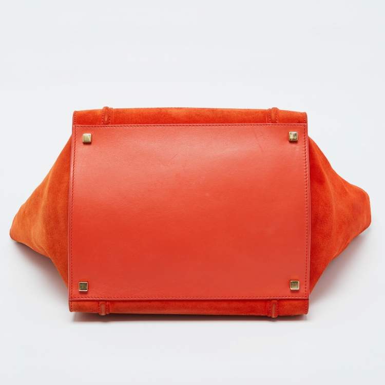 Pre Owned Celine Orange Nubuck and Leather Mini Luggage Tote