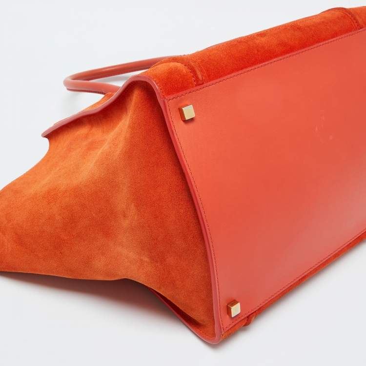 Pre Owned Celine Orange Nubuck and Leather Mini Luggage Tote