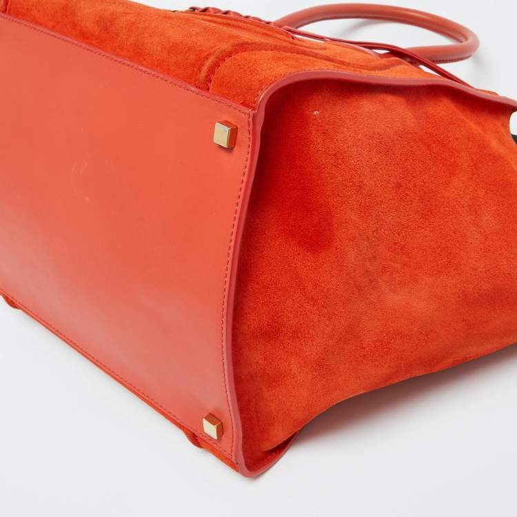 Pre Owned Celine Orange Nubuck and Leather Mini Luggage Tote
