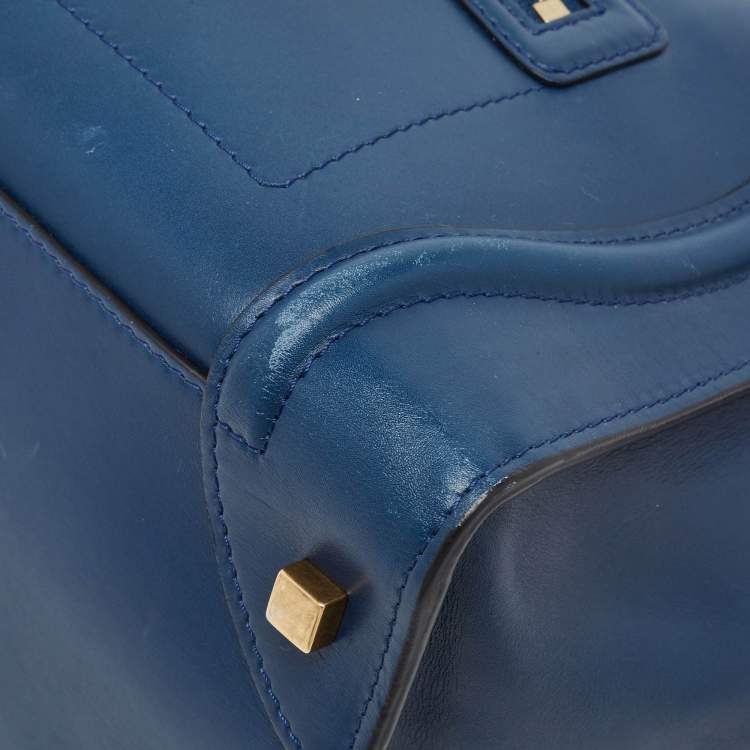 Pre Owned Celine Navy Blue/Black Leather Mini Luggage Tote