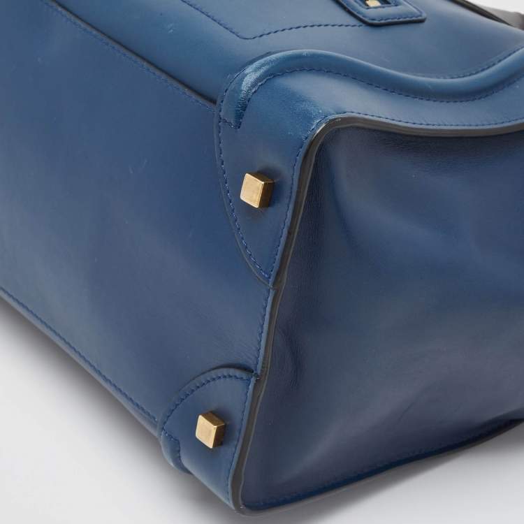 Pre Owned Celine Navy Blue/Black Leather Mini Luggage Tote