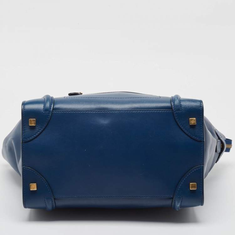 Pre Owned Celine Navy Blue/Black Leather Mini Luggage Tote