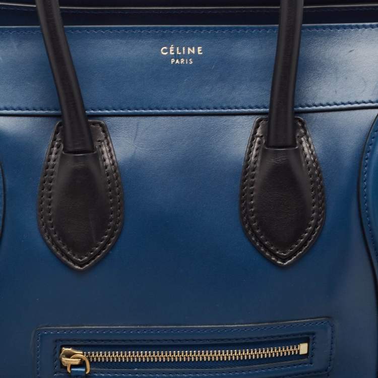 Pre Owned Celine Navy Blue/Black Leather Mini Luggage Tote