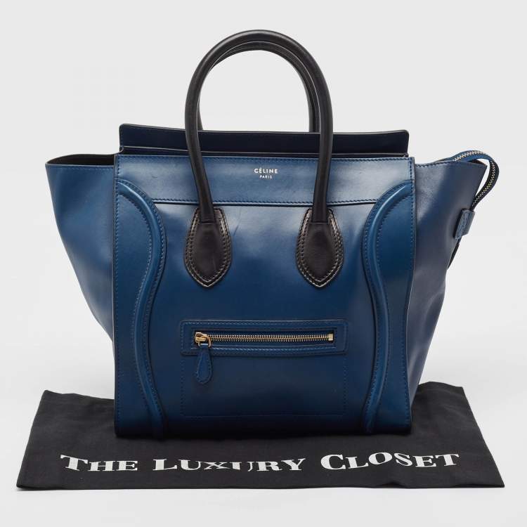 Pre Owned Celine Navy Blue/Black Leather Mini Luggage Tote