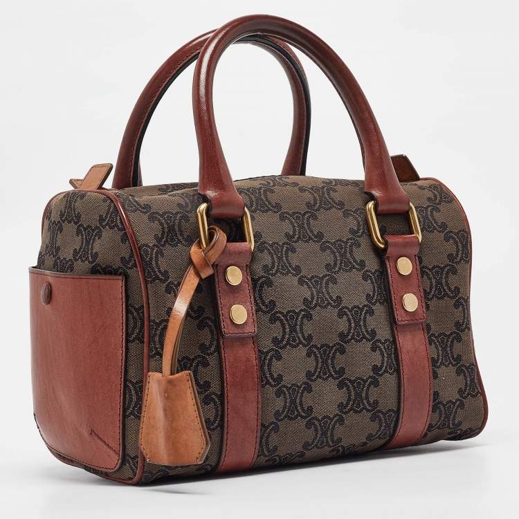 Pre Owned Celine Burgundy Logo Canvas Small Boston Bag