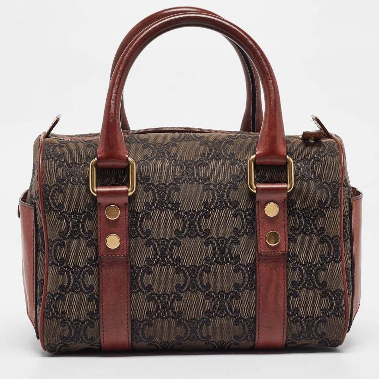 Pre Owned Celine Burgundy Logo Canvas Small Boston Bag