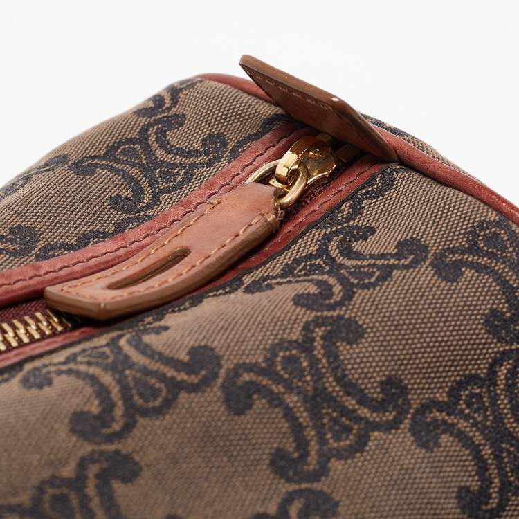 Pre Owned Celine Burgundy Logo Canvas Small Boston Bag