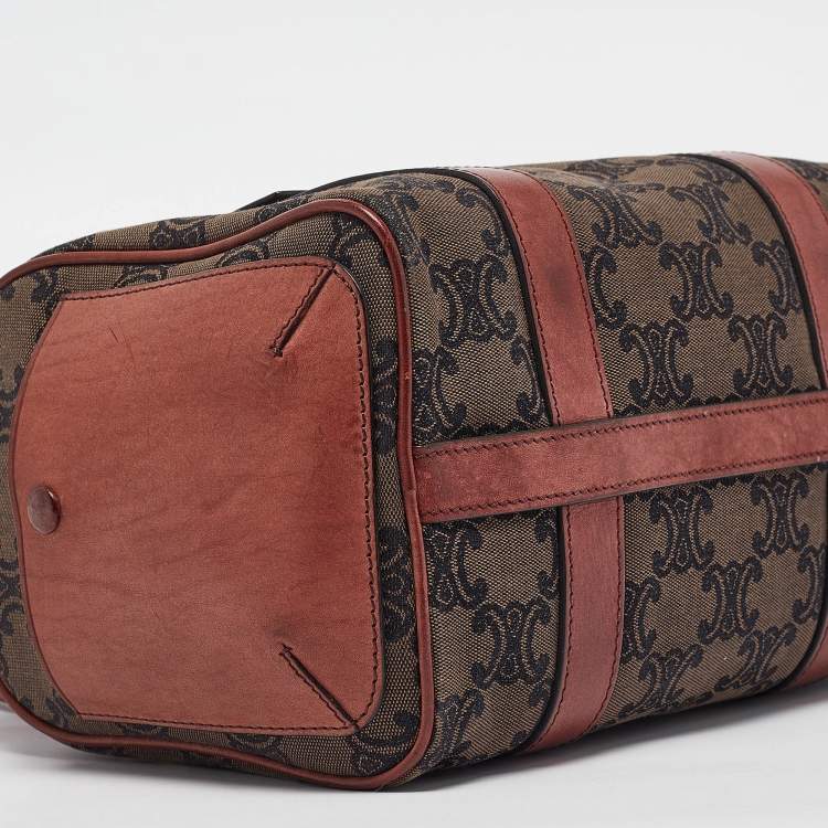 Pre Owned Celine Burgundy Logo Canvas Small Boston Bag