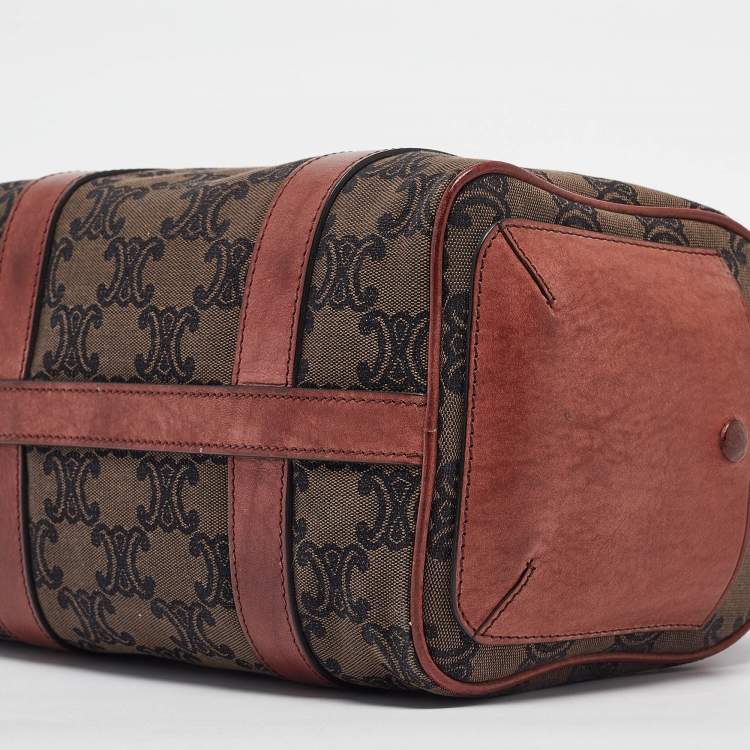 Pre Owned Celine Burgundy Logo Canvas Small Boston Bag