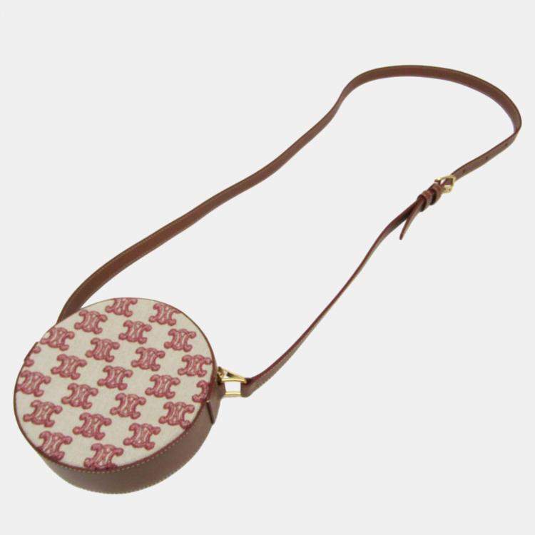 Pre Owned Celine Beige/Brown Canvas Triomphe Round Shoulder Bag