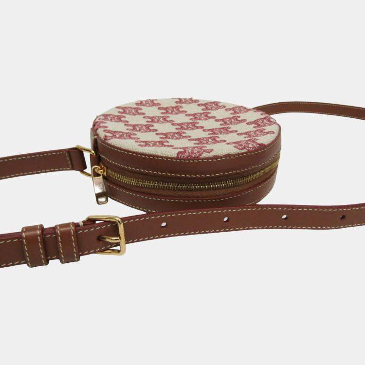 Pre Owned Celine Beige/Brown Canvas Triomphe Round Shoulder Bag