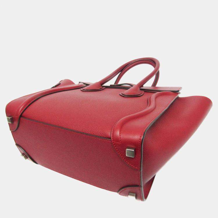 Pre Owned Celine Dark Red Leather Micro Luggage Satchel