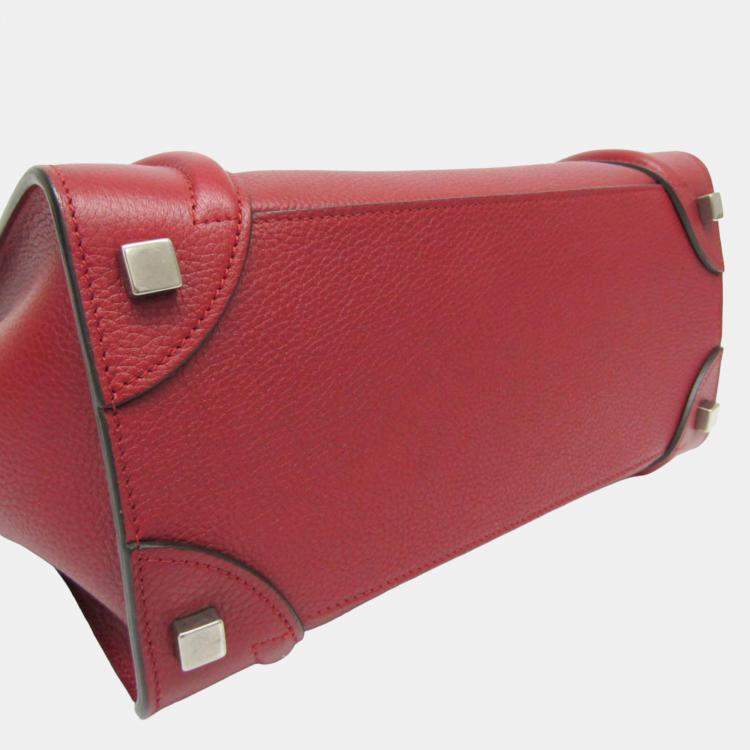 Pre Owned Celine Dark Red Leather Micro Luggage Satchel