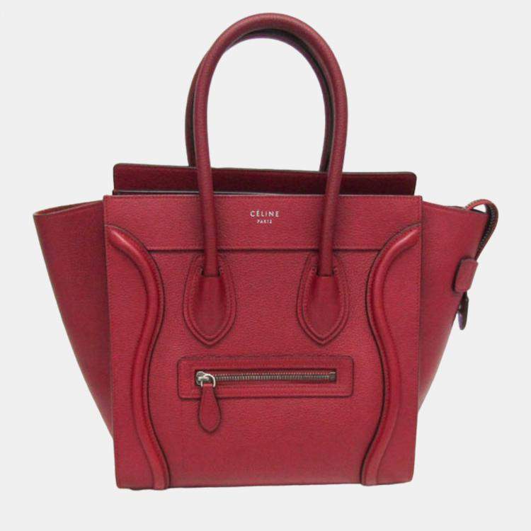 Pre Owned Celine Dark Red Leather Micro Luggage Satchel